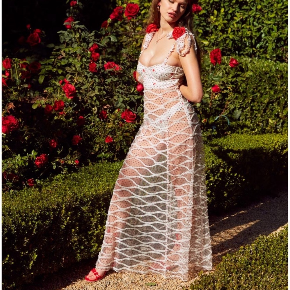 For Love & Lemons White and Red Polka Dot Maxi Dress - Picture 12 of 13